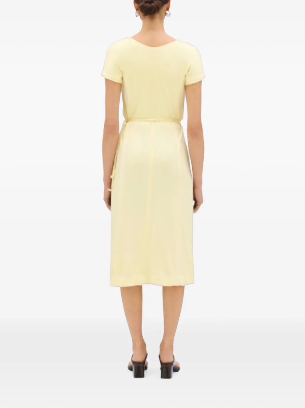 Another Tomorrow Fluid Wrap Midi Dress in Yellow, view 3