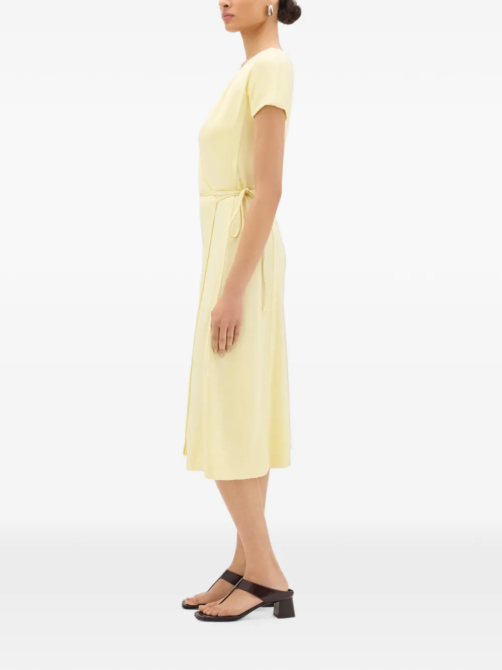 Another Tomorrow Fluid Wrap Midi Dress in Yellow, view 2