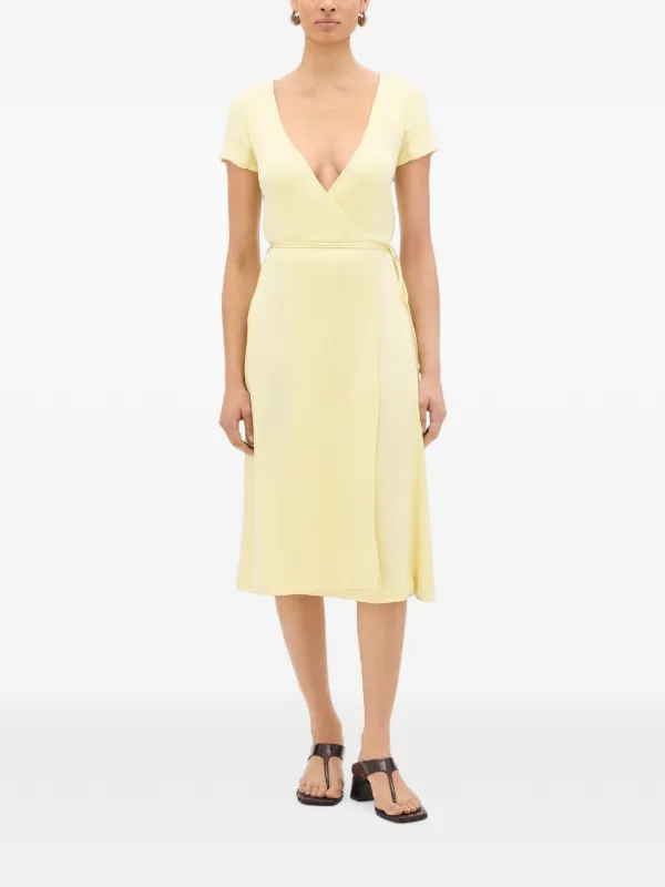 Another Tomorrow Fluid Wrap Midi Dress in Yellow
