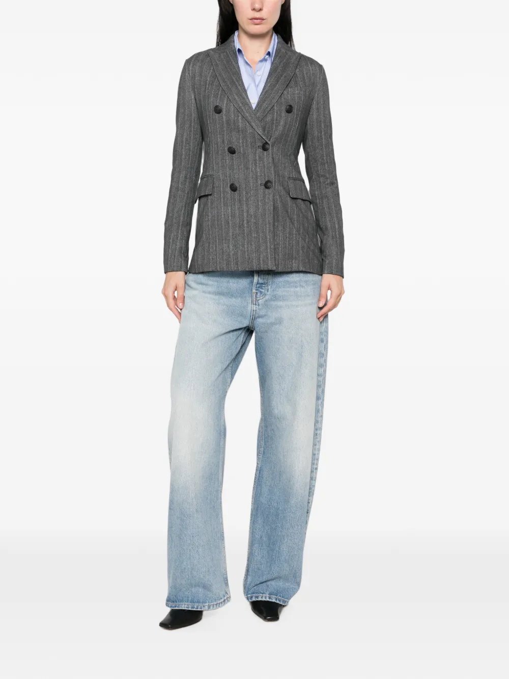 Circolo 1901 Pinstripe-patten Double-breasted Blazer In Grey
