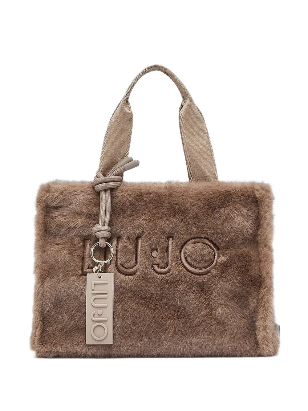 LIU JO faux-fur logo-embroidered shoulder bag - Marrone