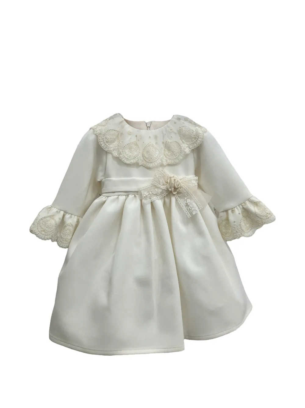 MARLU' couture lace-trimmed ruffled dress - Toni neutri