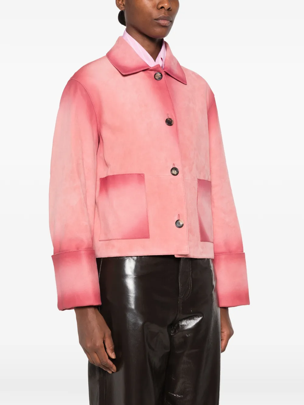 LOEWE Suède lamsleren jack met omgeslagen mouwen Roze