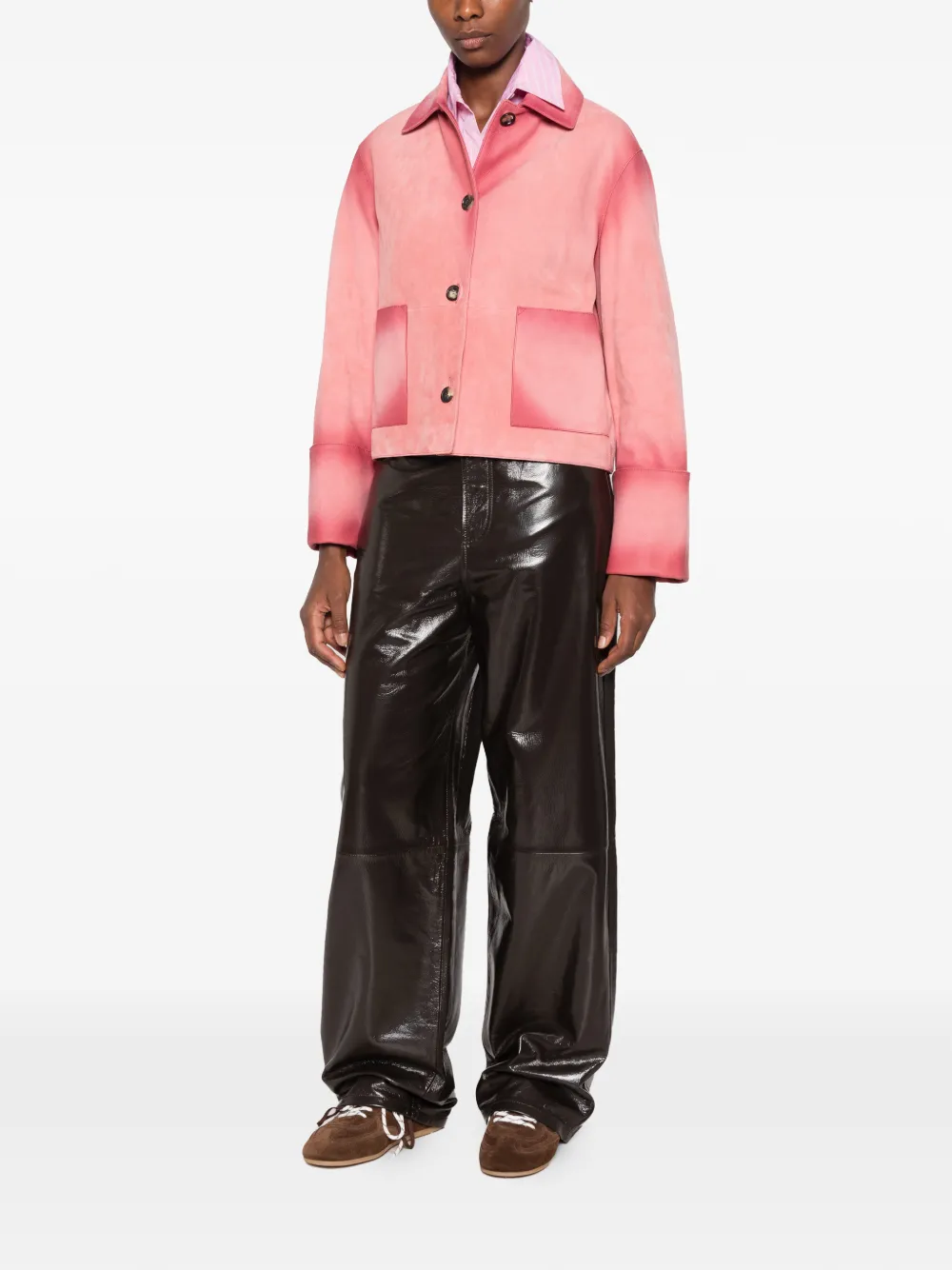 LOEWE Suède lamsleren jack met omgeslagen mouwen Roze