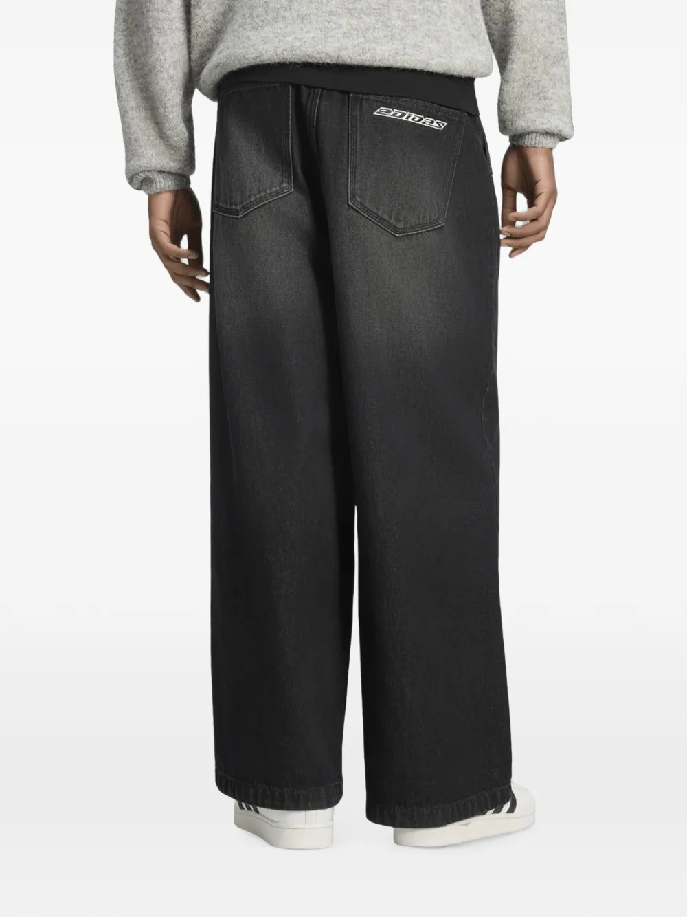 adidas logo-embroidered wide-leg jeans Zwart