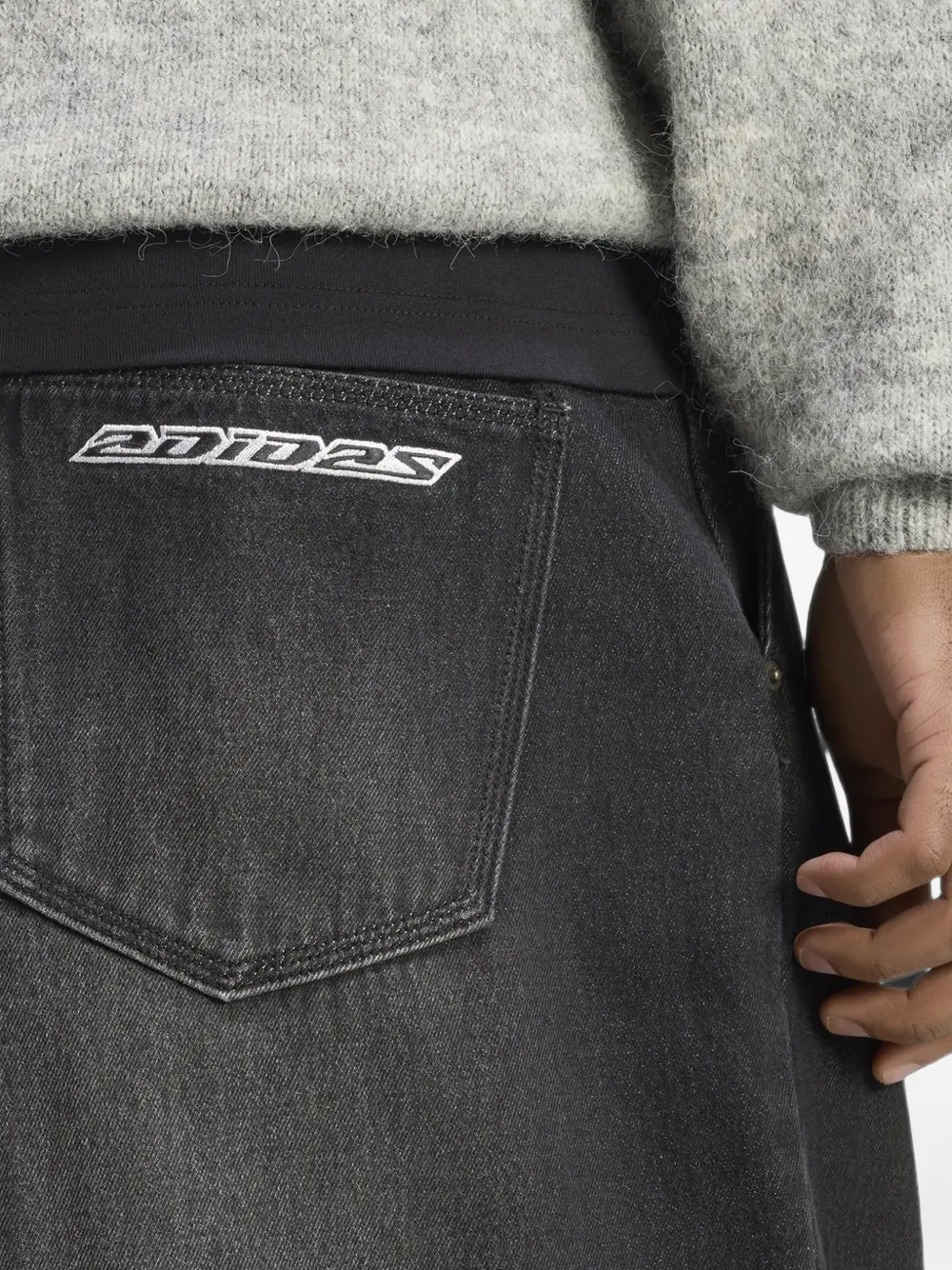 adidas logo-embroidered wide-leg jeans Zwart