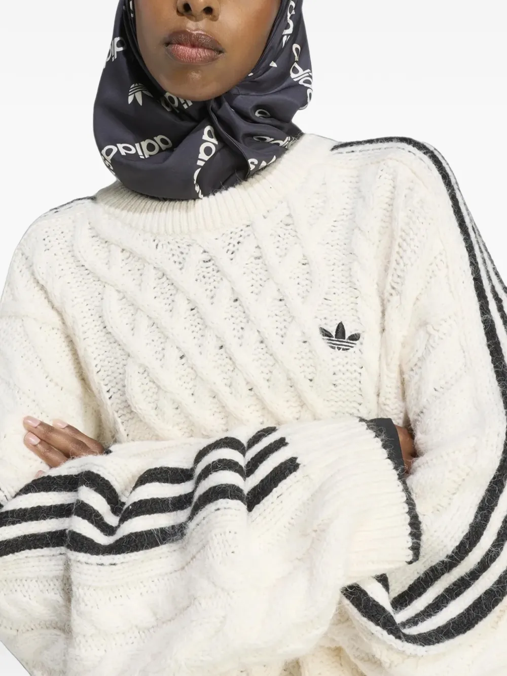 adidas cable-knit side-stripe sweater Wit