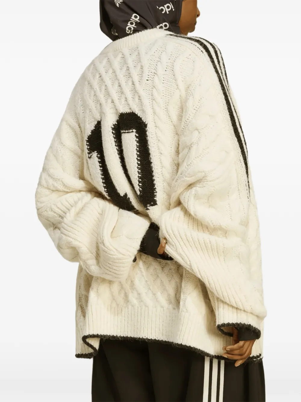 adidas cable-knit side-stripe sweater Wit