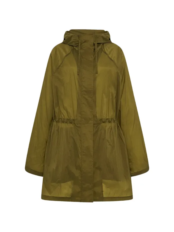 Another Tomorrow Adjustable-waist Hooded Coat in Green