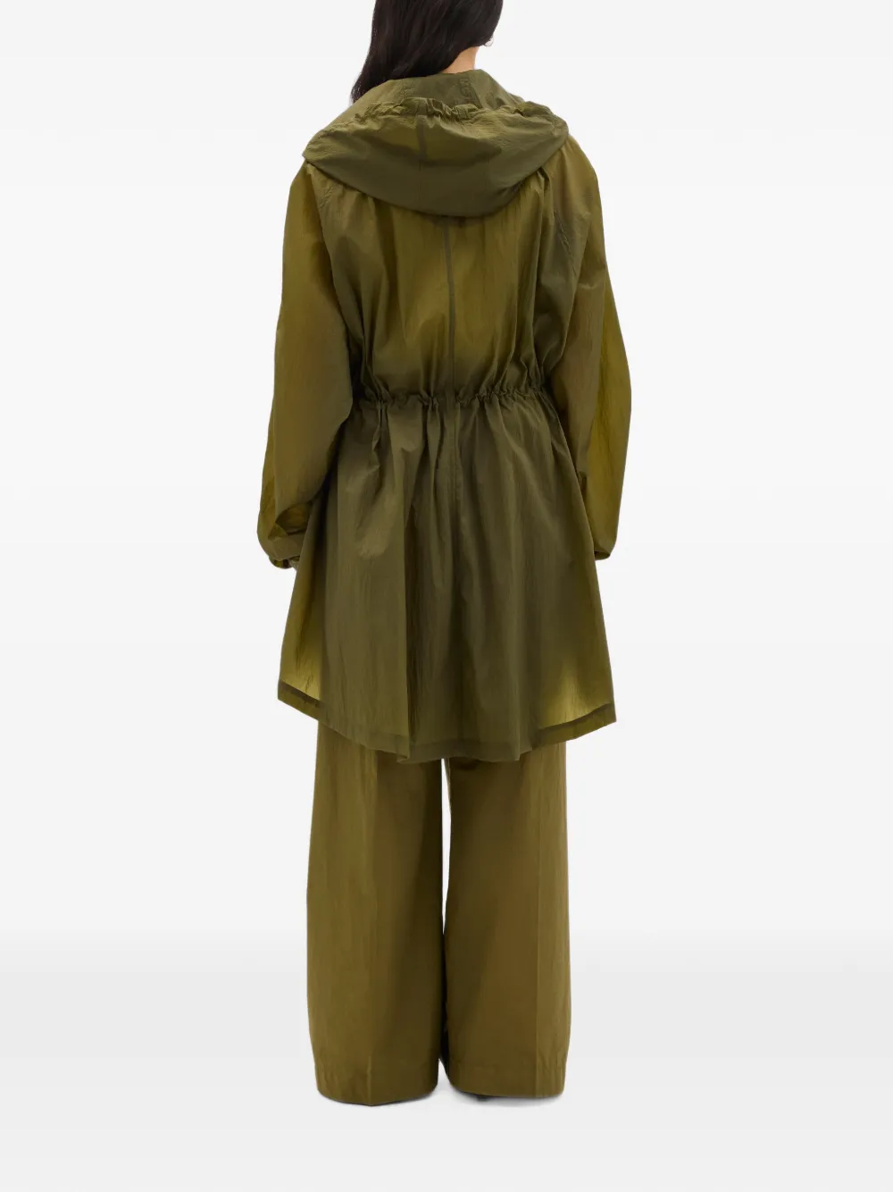 Another Tomorrow Adjustable-waist Hooded Coat in Green, view 4