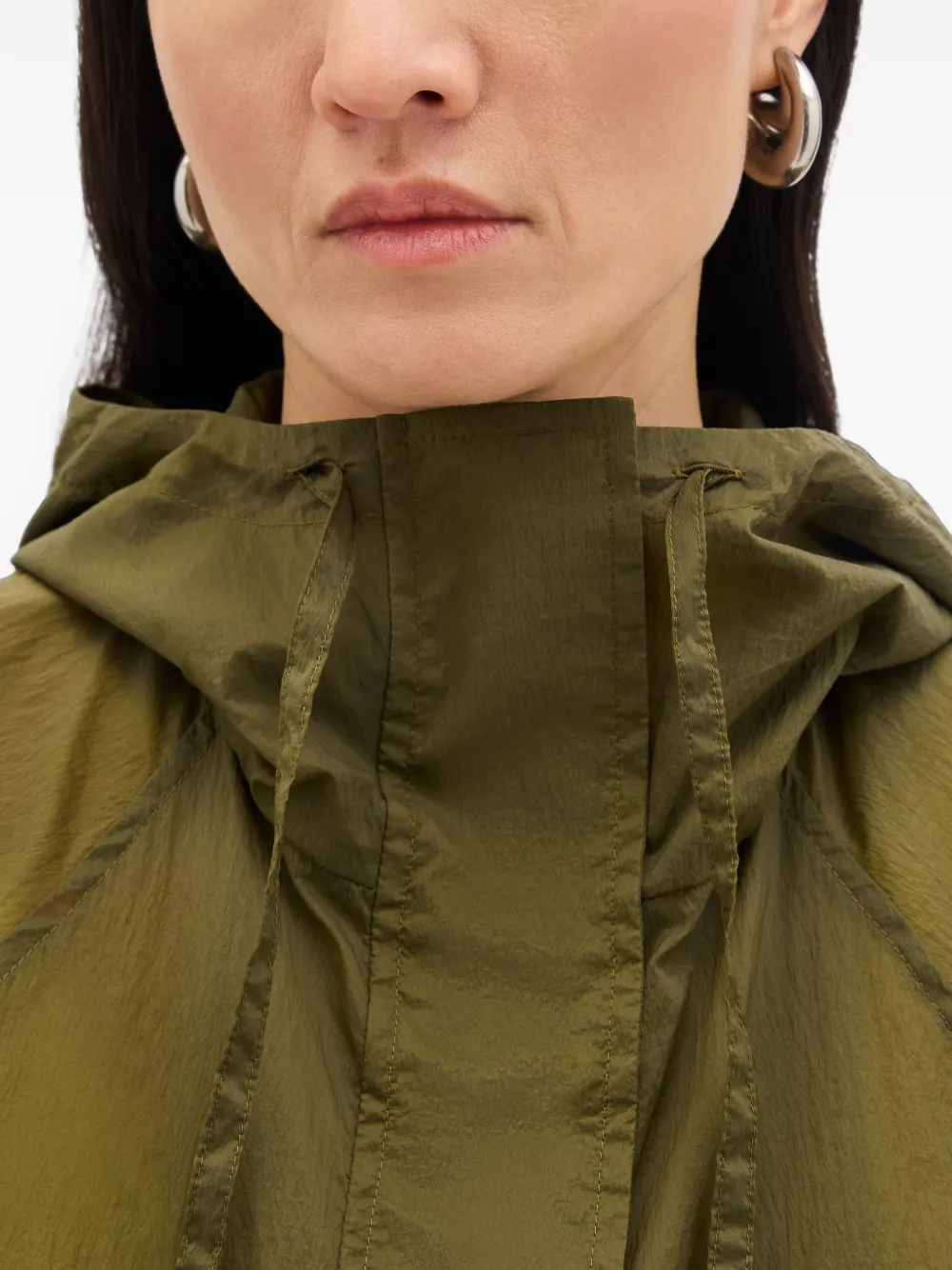Another Tomorrow Adjustable-waist Hooded Coat in Green, view 5