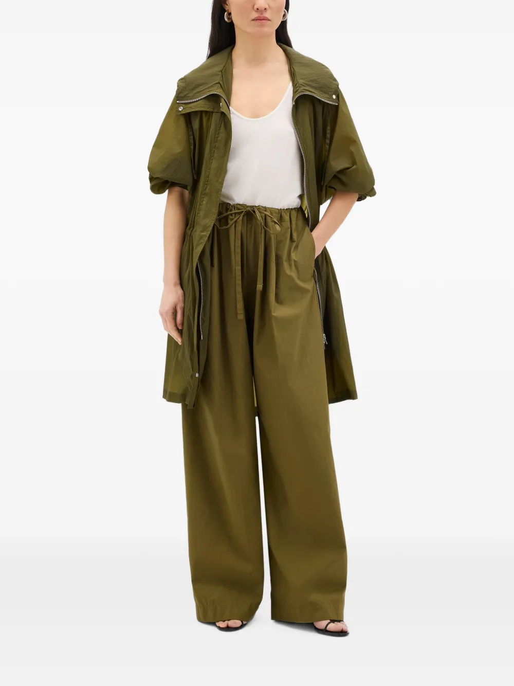 Another Tomorrow Adjustable-waist Hooded Coat in Green, view 2
