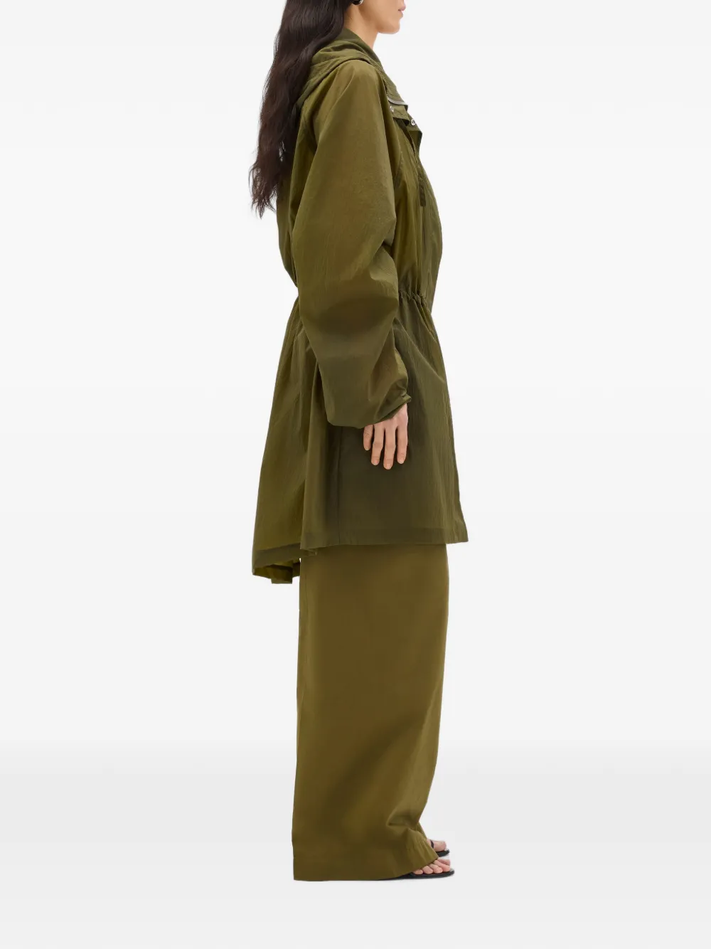 Another Tomorrow Adjustable-waist Hooded Coat in Green, view 3