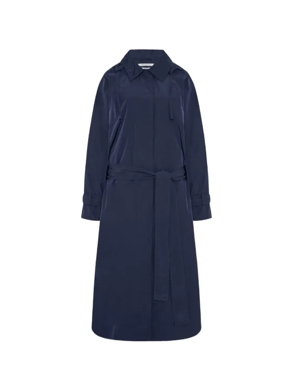 Another Tomorrow Belted Hooded Trench Coat in Blue