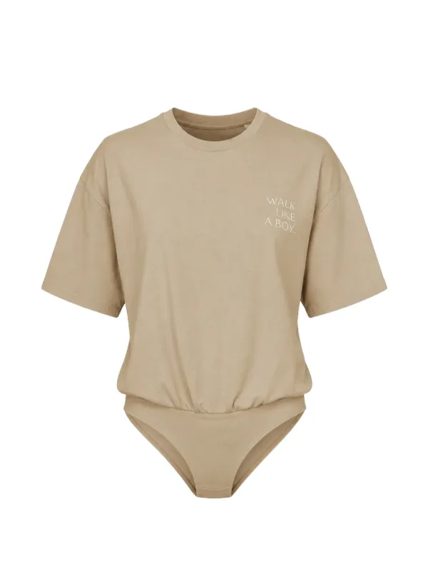 Halfboy Logo-print Short-sleeve Bodysuit in Neutrals