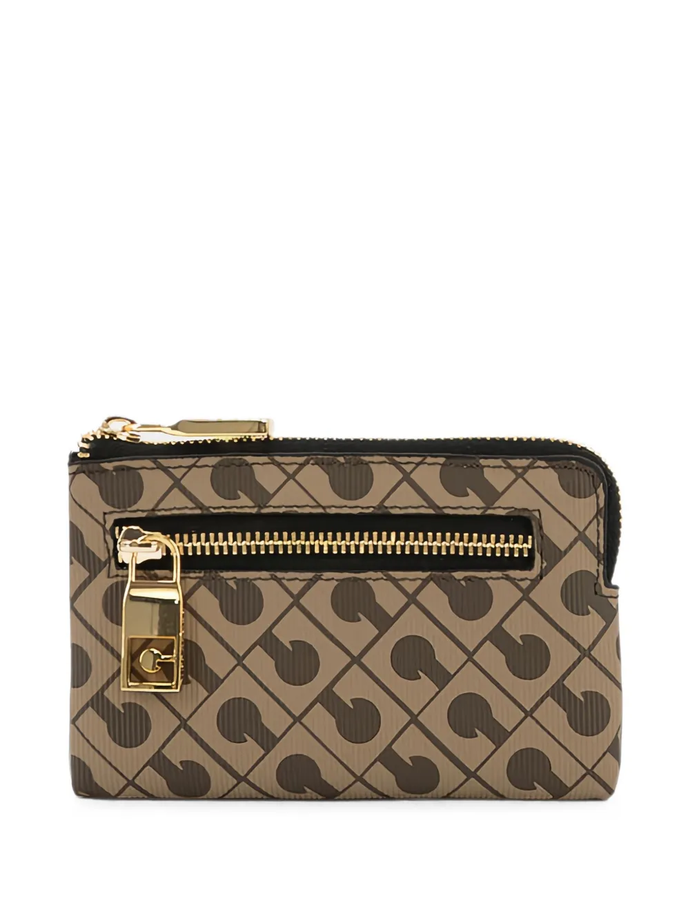 Gherardini monogram-print zipped pouch - Marrone