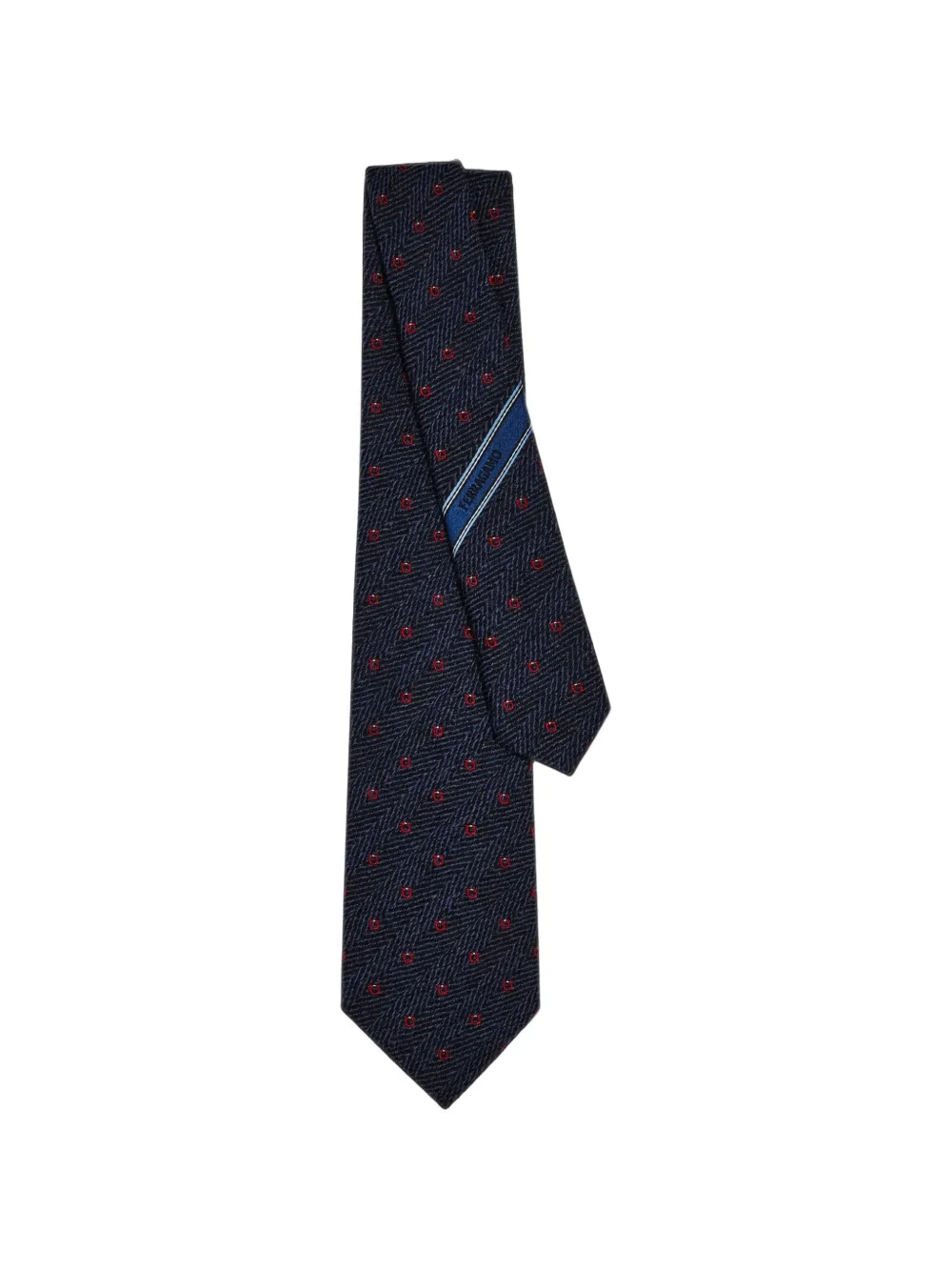 Ferragamo Gancini chevron jacquard tie - Blu