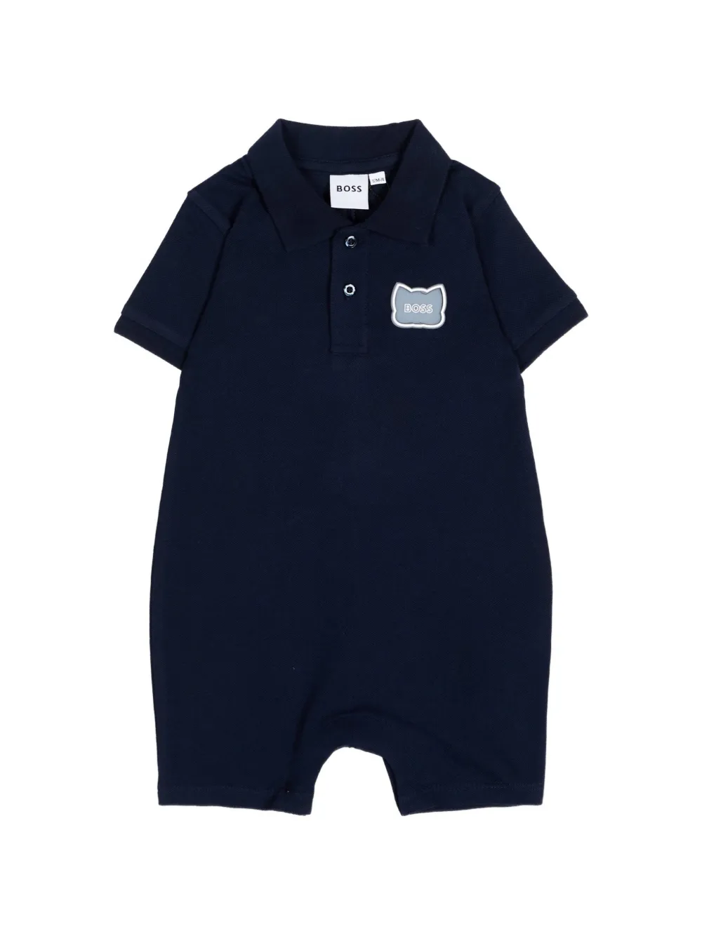 BOSS Kidswear logo-patch polo-collar romper - Blu
