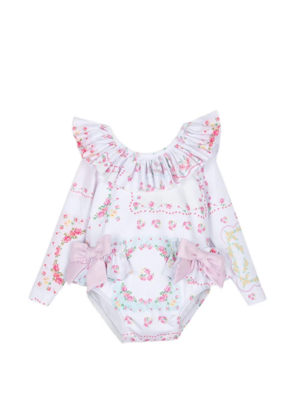 Patachou floral-print ruffled swimsuit - Weiß