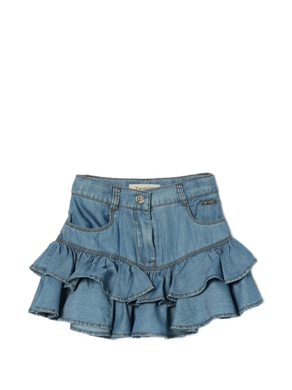 TWINSET Kids ruffled tiered denim skirt - Blu