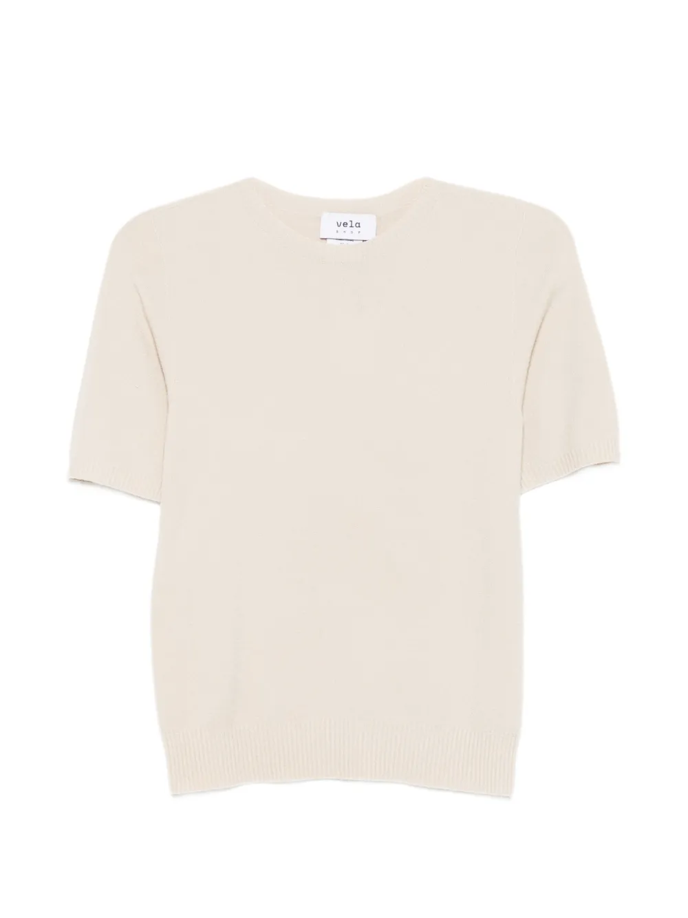 VELA SHOP Kurzärmeliger Pullover mit geripptem Besatz - Nude