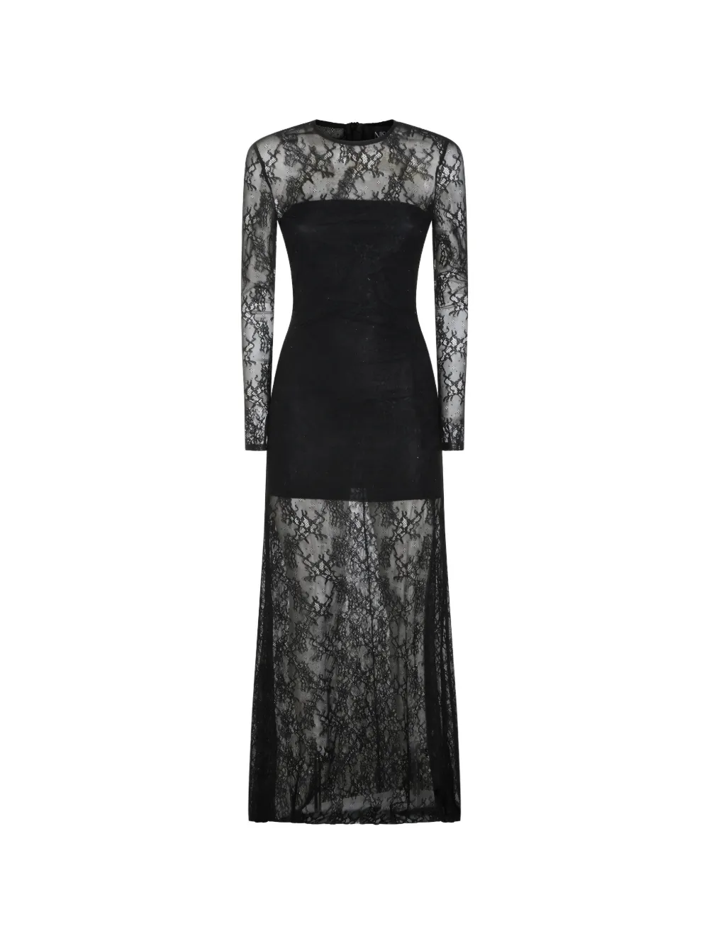 NISSA lace-overlay long-sleeve dress - Nero