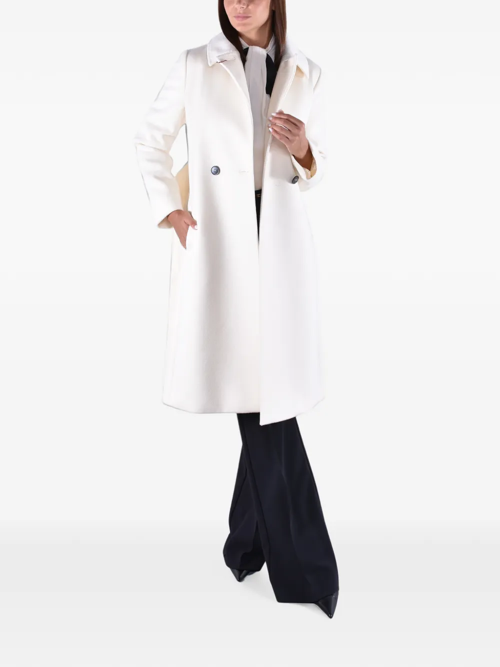 Max Mara Bcollag jas met ceintuur en dubbele rij knopen Beige