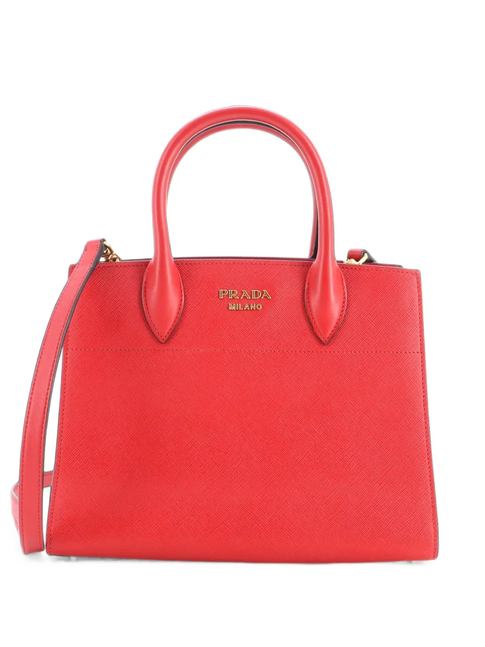 Prada Pre-Owned Borsa tote Bibliotheque in pelle Saffiano e City Calf - Rosso