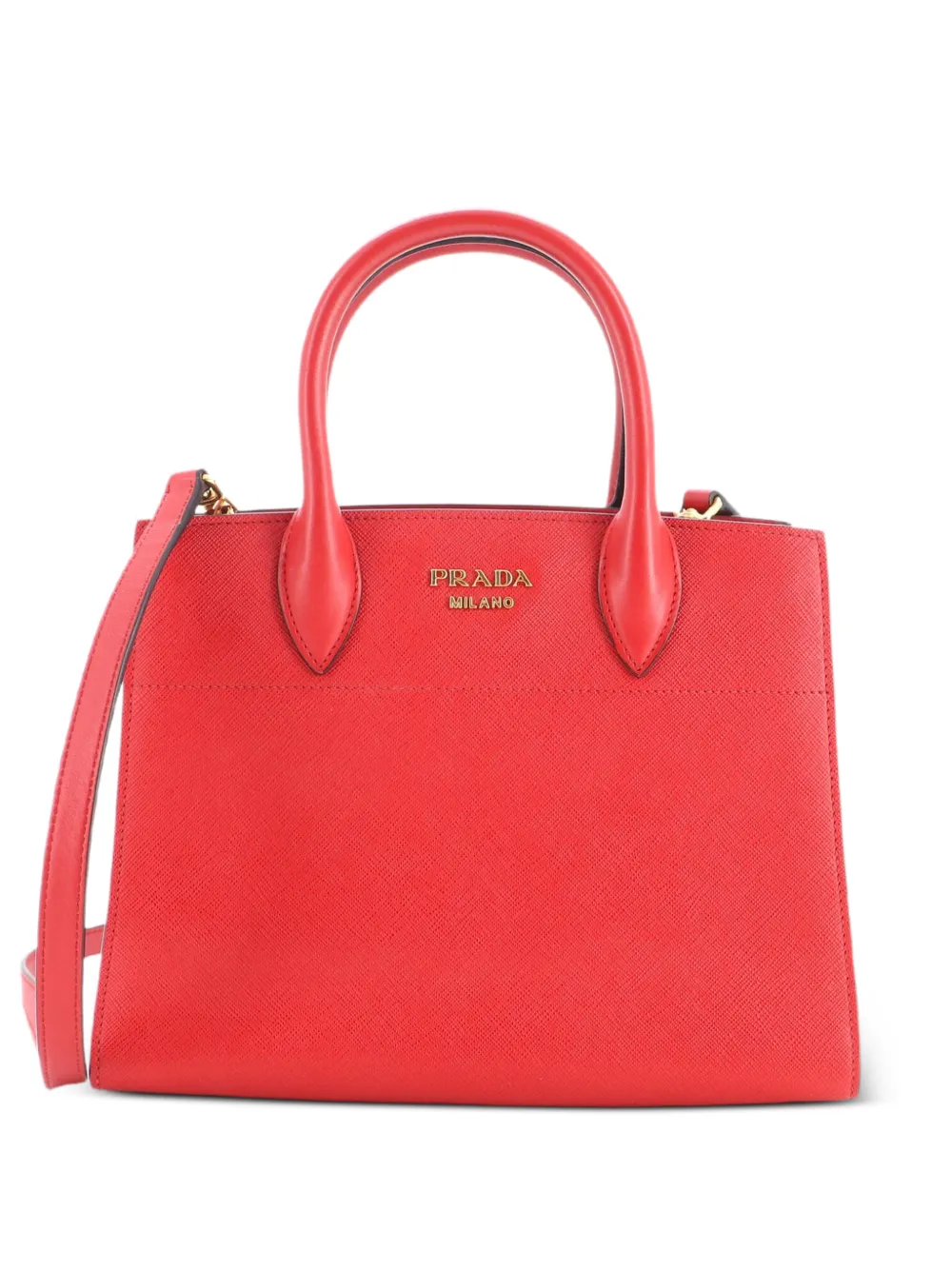 Prada Pre-Owned Borsa tote Bibliotheque in pelle Saffiano e City Calf - Rosso