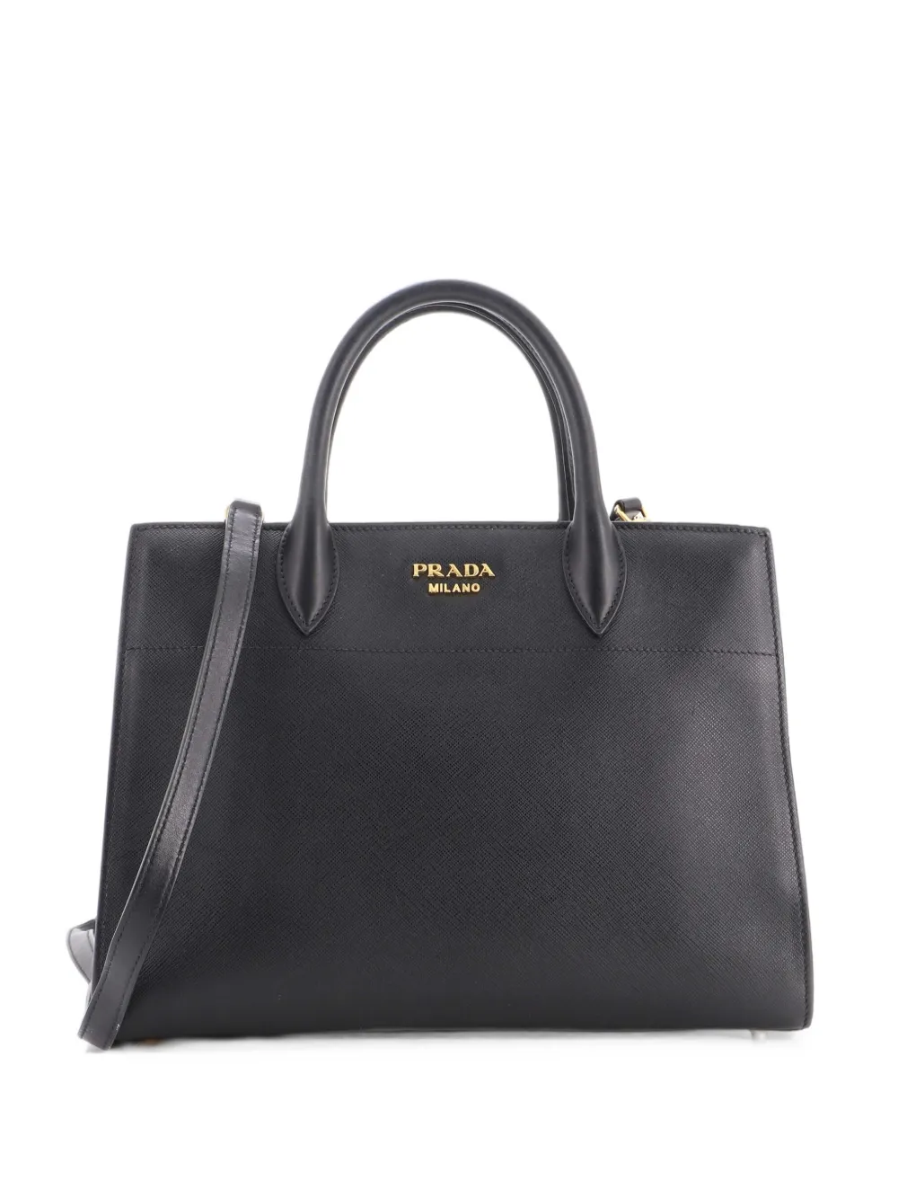 Prada Pre-Owned Borsa tote Biblioteque media in pelle Saffiano e City Calf - Nero