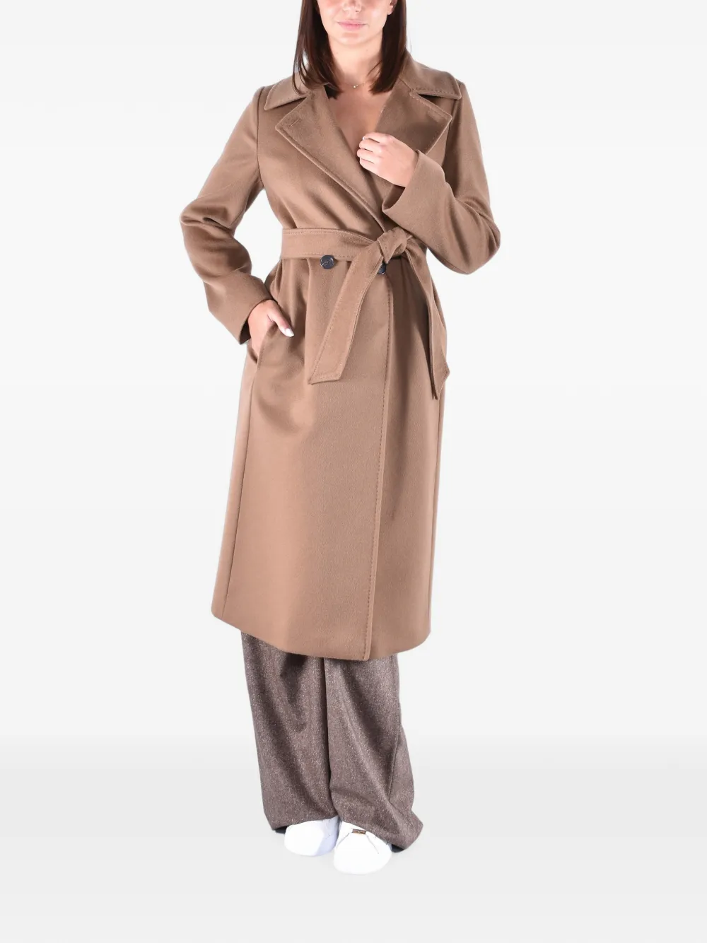Max Mara Jas met ceintuur en dubbele rij knopen Bruin