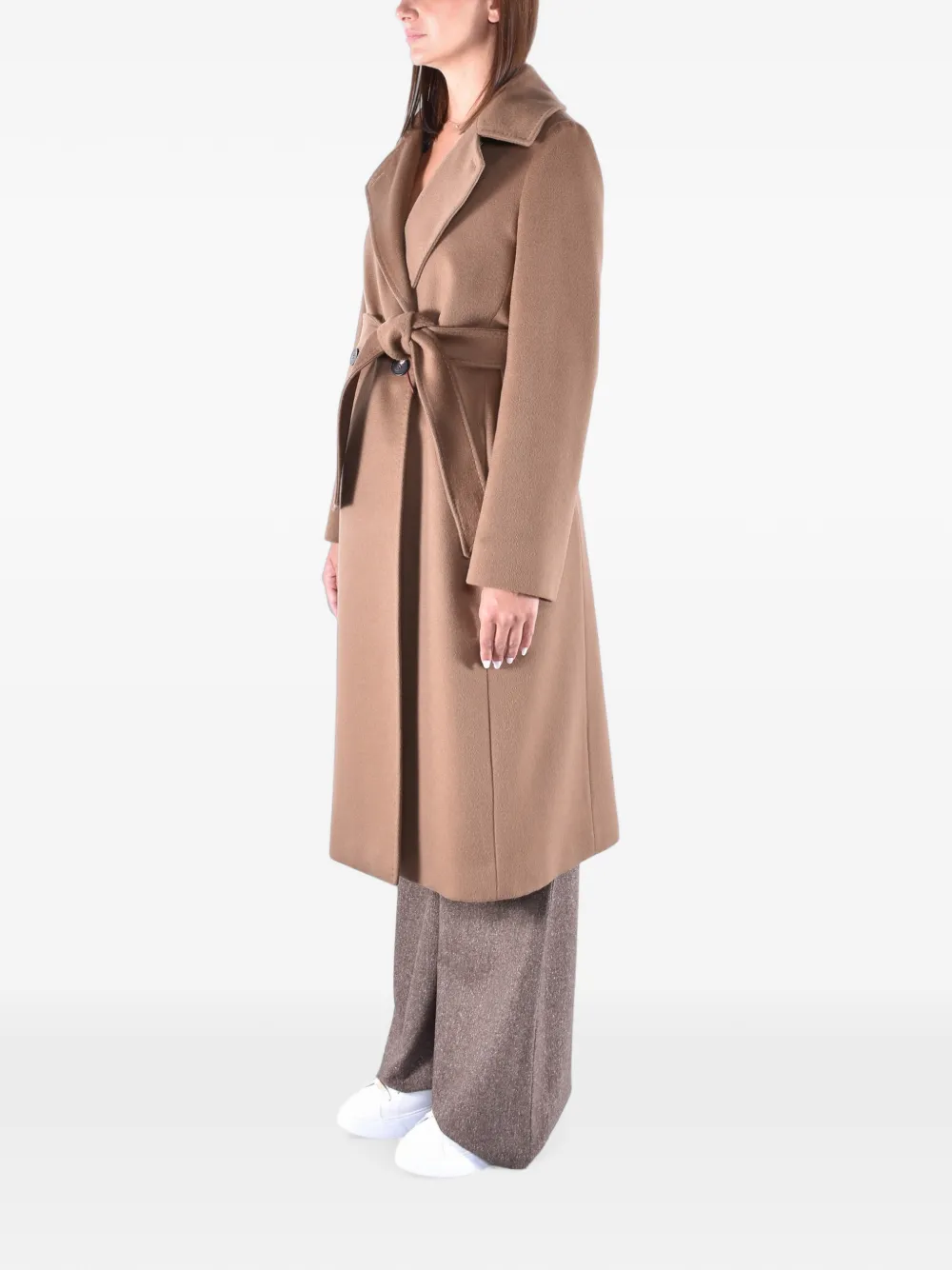 Max Mara Jas met ceintuur en dubbele rij knopen Bruin