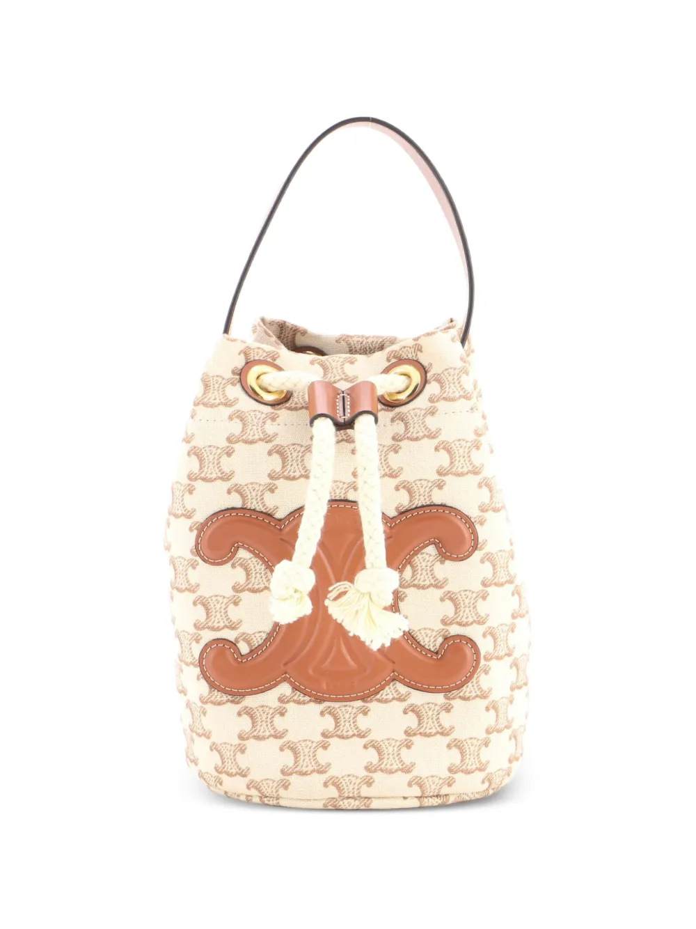 Celine Pre-Owned Borsa a secchiello Teen in tela e pelle con motivo Triomphe e coulisse - Marrone