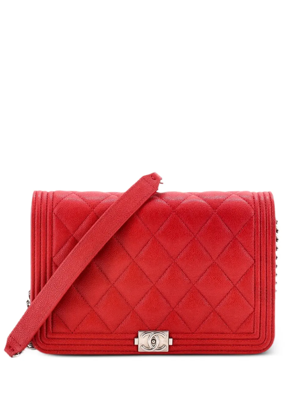 CHANEL Pre-Owned Boy Wallet on Chain Quilted Caviar crossbody bag - Rosso