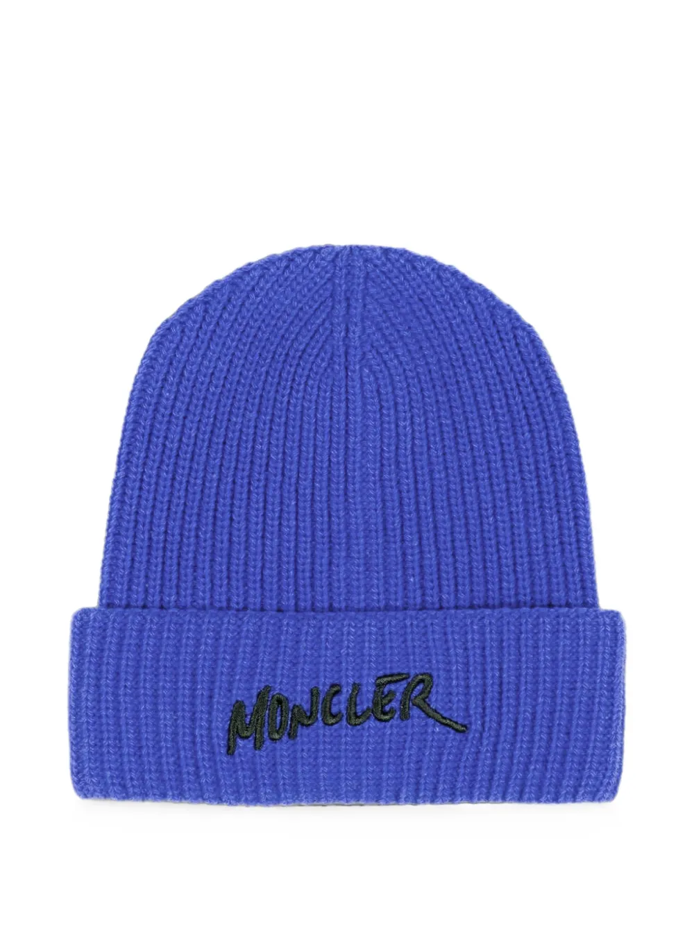 Moncler Enfant Ribgebreide muts met geborduurd logo Blauw