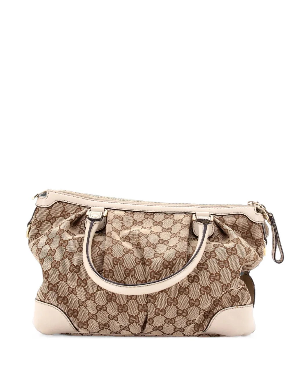 Pre-owned Gucci Sukey Top Handle Gg Canvas With Leather Medium Satchel In Brown