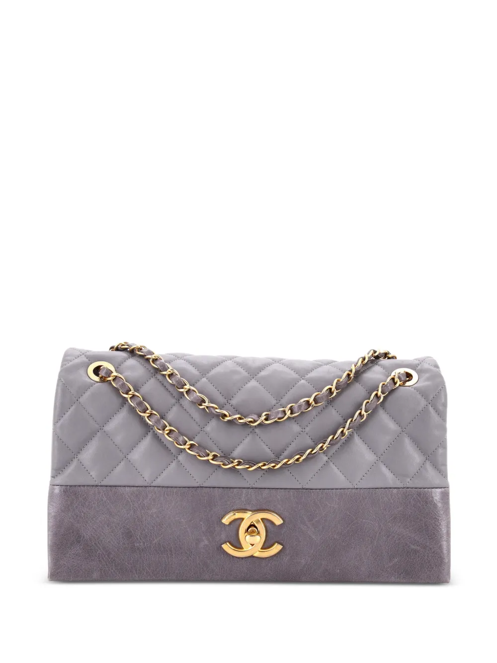 CHANEL Pre-Owned Borsa a spalla Soft Elegance Jumbo in pelle di vitello trapuntata con effetto vissuto - Grigio