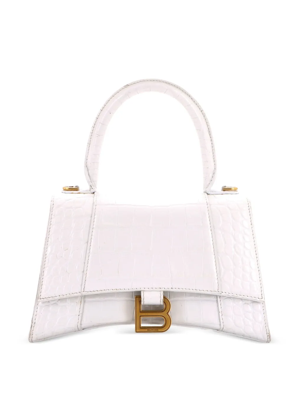 Balenciaga Pre-Owned Borsa a tracolla Hourglass piccola in pelle goffrata effetto coccodrillo con manico - Bianco