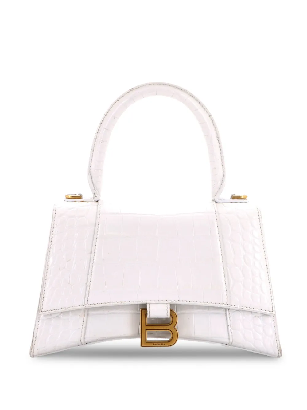 Balenciaga Pre-Owned Hourglass Top Handle Bag Crocodile Embossed Leather Small crossbody bag - White