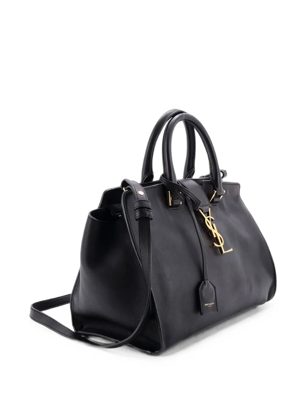 Pre-owned Saint Laurent Monogram Cabas Leather Small Satchel In Black