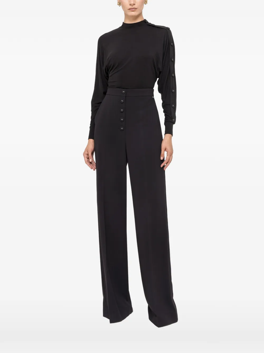 NISSA TENCEL™ and wool button-detail top - Nero