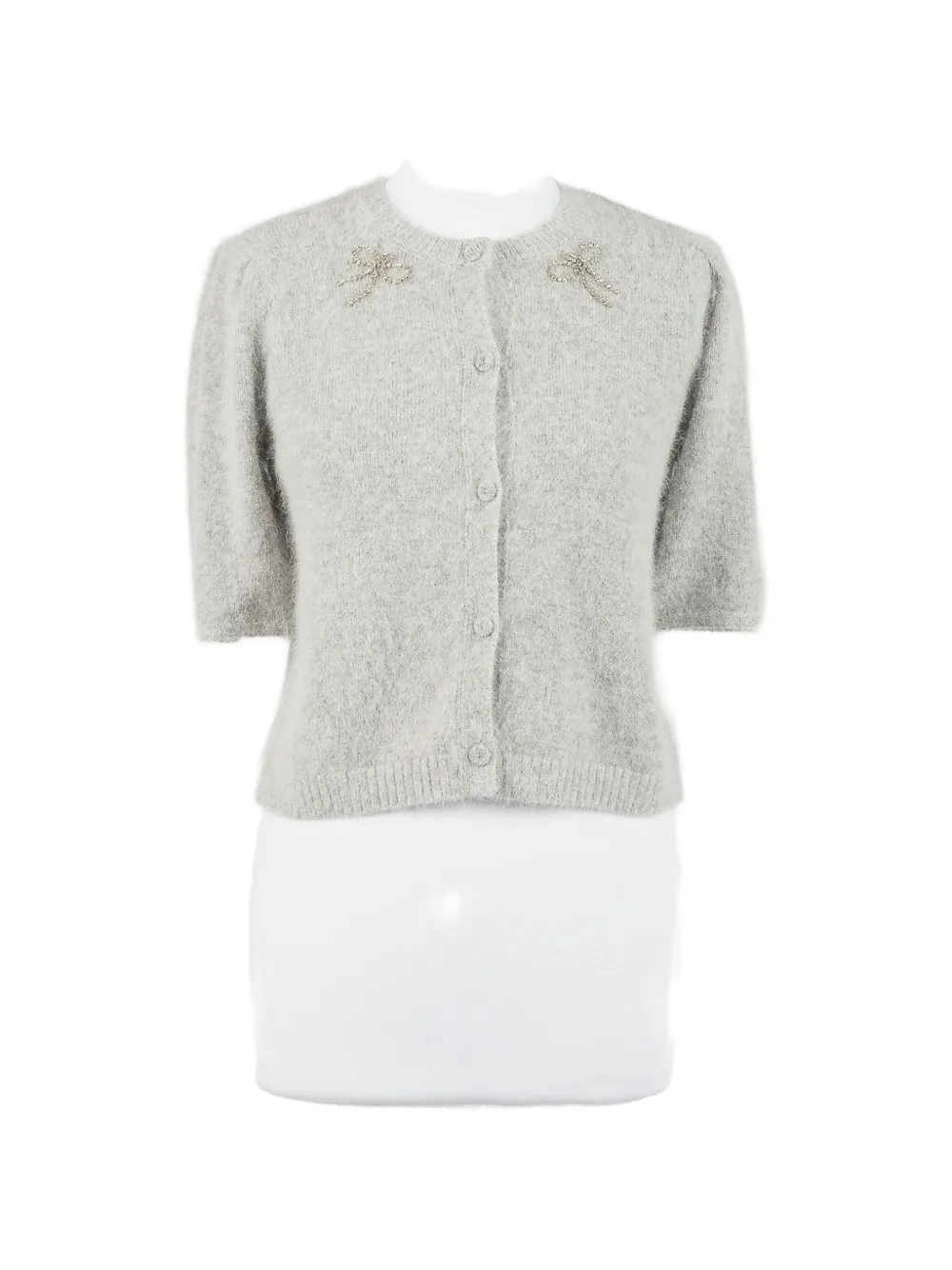 Twinset Bow-embellished Short-sleeve Cardigan In Grey