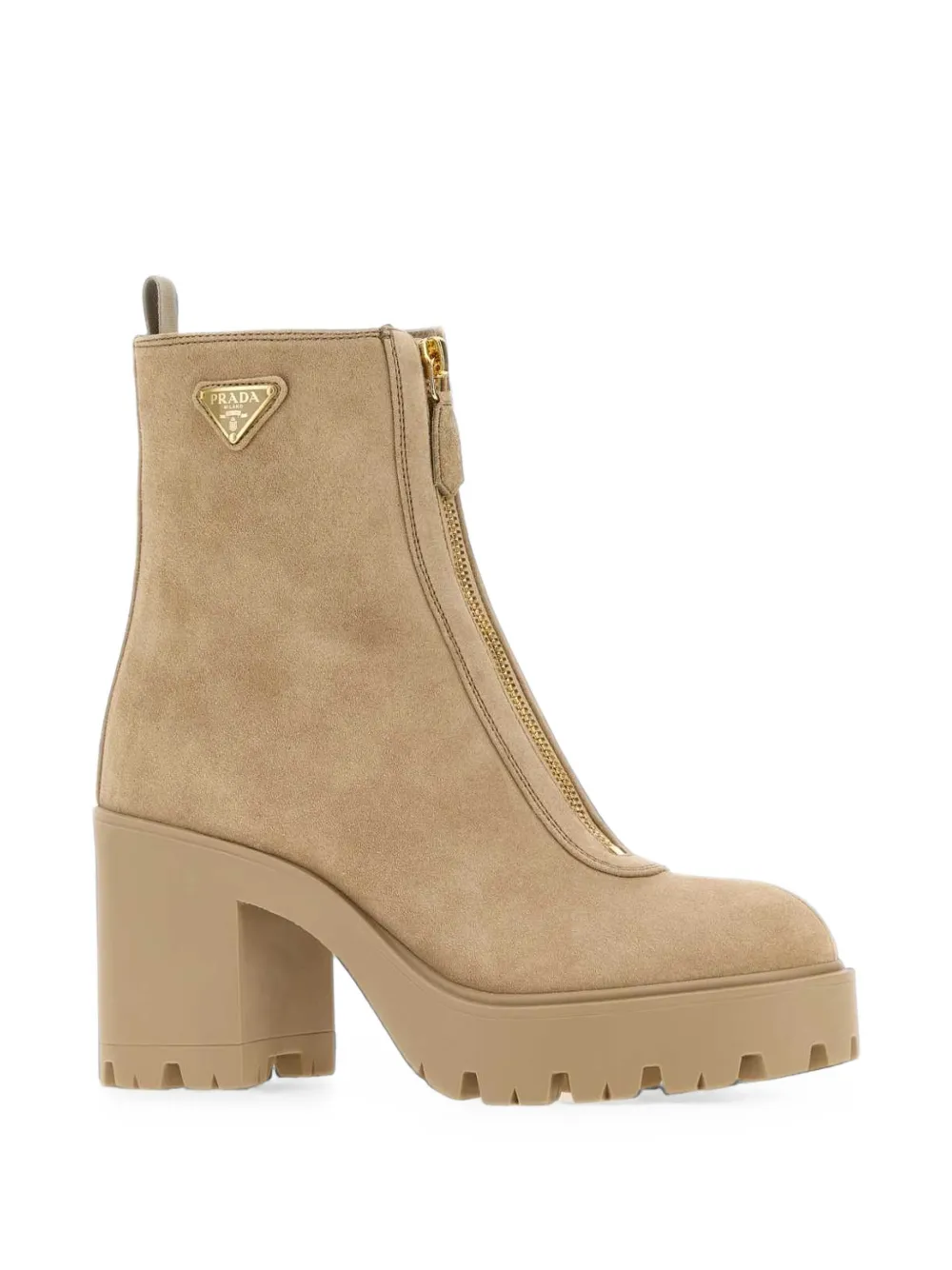 Prada logo-plaque front-zip ankle boots Beige