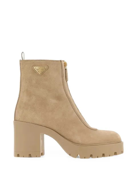 Prada logo-plaque front-zip ankle boots