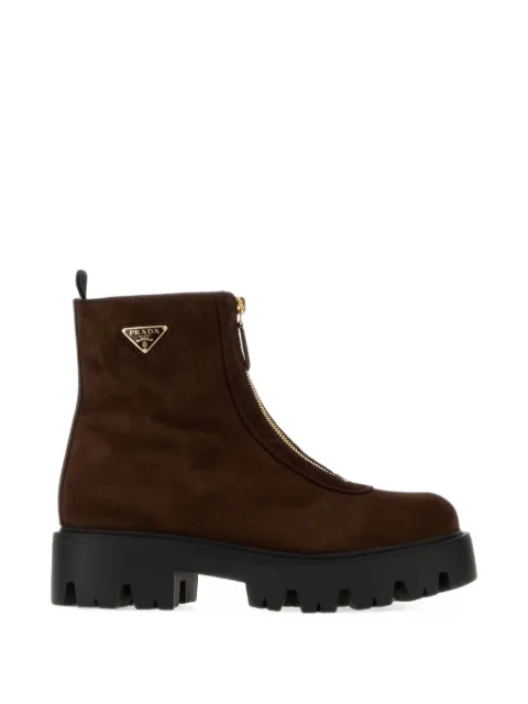 Prada front-zip enamelled Triangle ankle boots