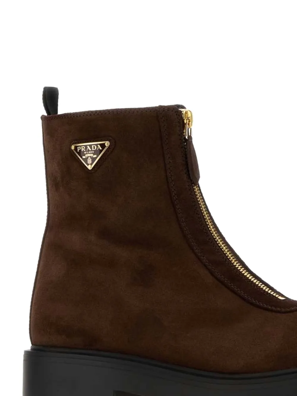 Prada front-zip enamelled Triangle ankle boots Bruin