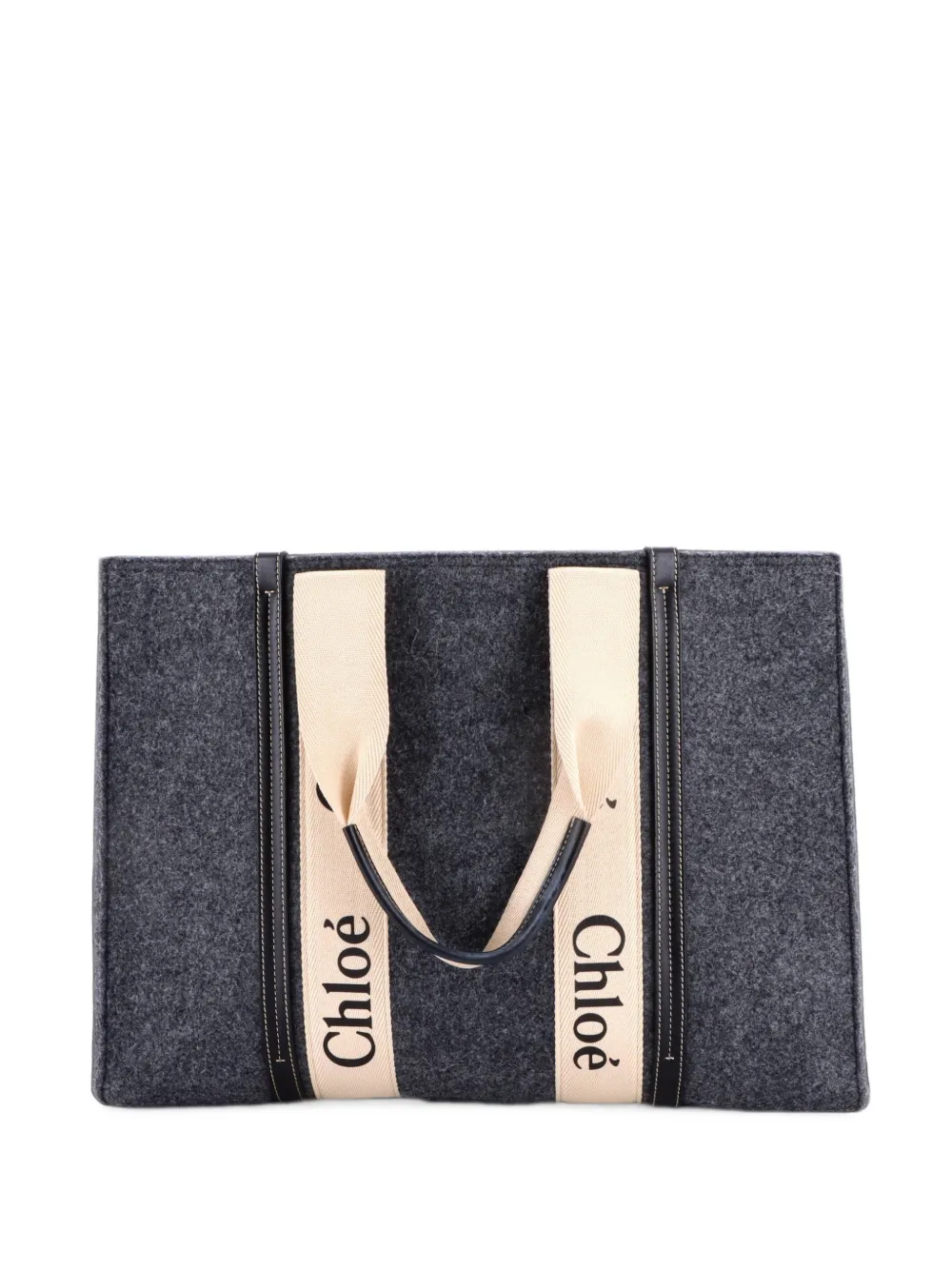 Chloé Pre-Owned Borsa tote Woody grande in pelle, tela e feltro riciclato - Grigio