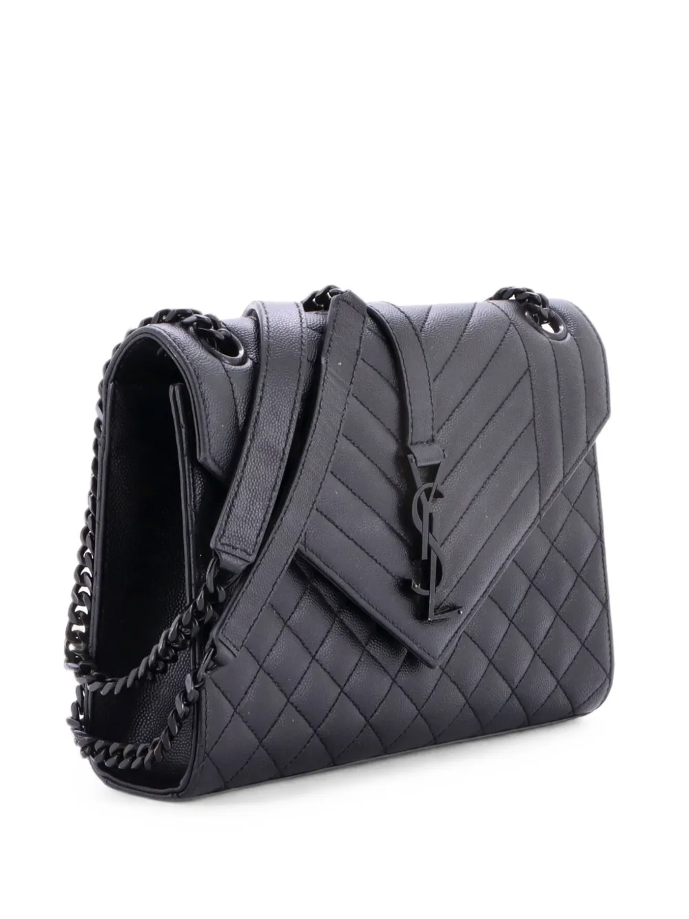 Saint Laurent Pre-Owned Classic Monogram Envelope Satchel Mixed Matelasse Leather Medium shoulder bag - Nero