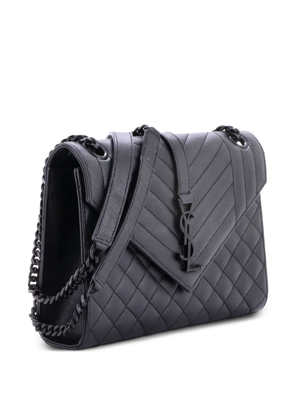 Saint Laurent Pre-Owned Classic Monogram Envelope Satchel Mixed Matelasse Leather Medium shoulder bag - Nero