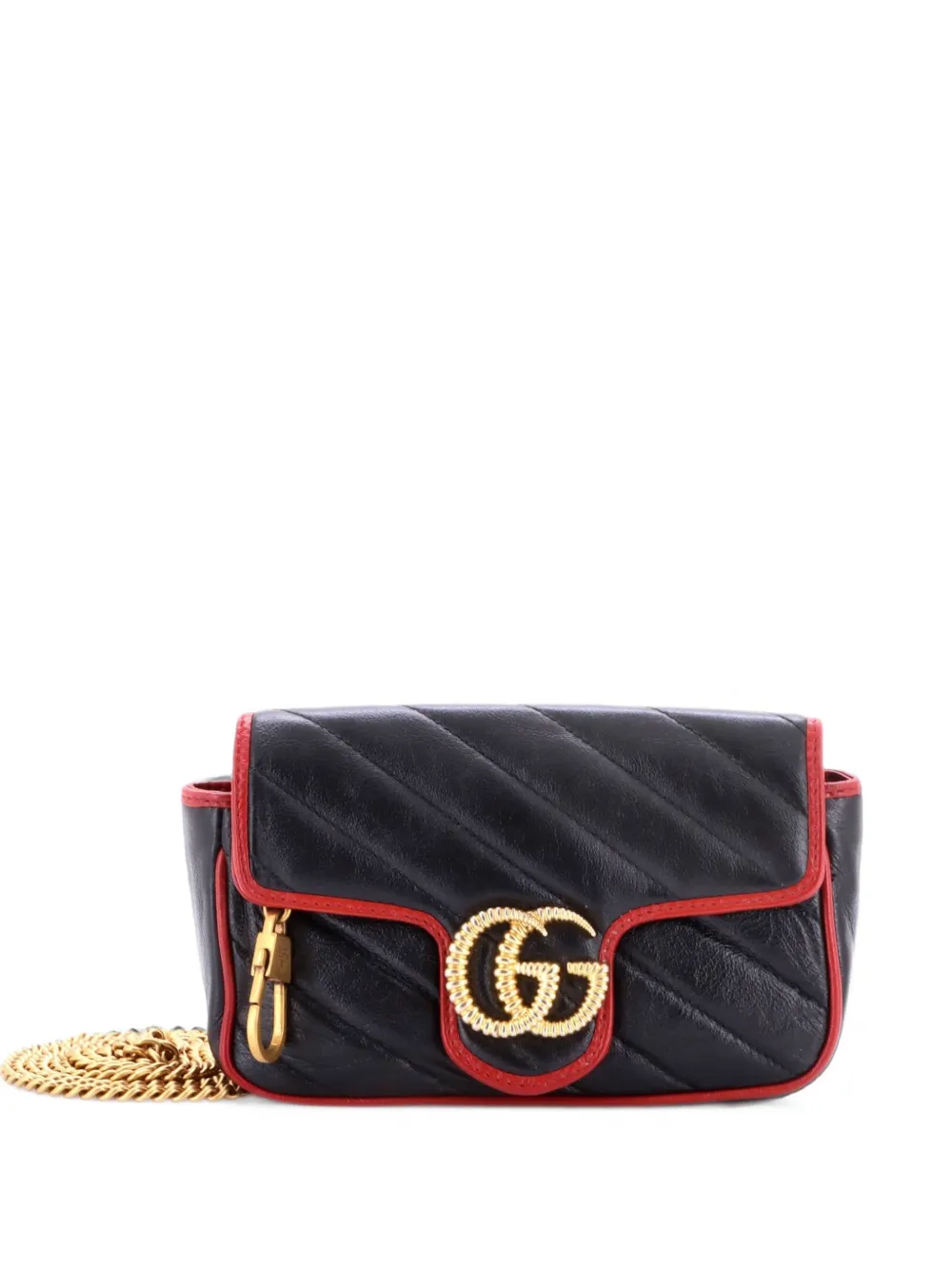 Gucci Pre-Owned Borsa a tracolla GG Marmont super mini in pelle trapuntata con battente e motivo diagonale - Nero